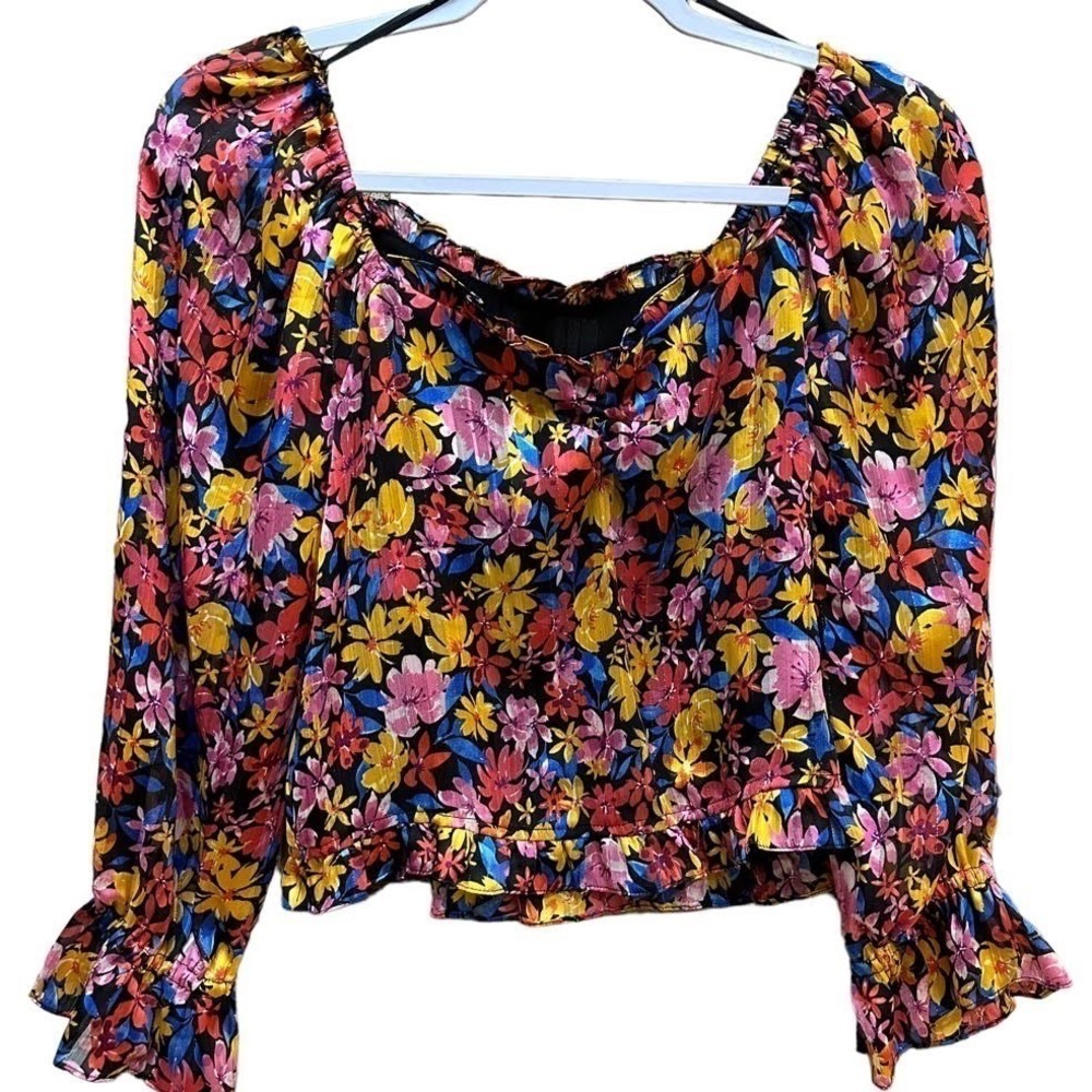 ⭐️NWT Skies Are Blue Cropped Blouse Balloon Long Sleeve Floral Women's,Size S